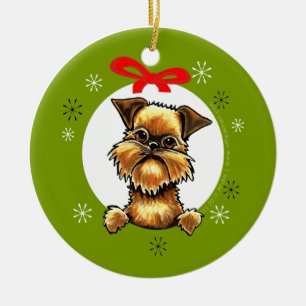 Adorno De Cerámica Navidad áspero de la capa de Bruselas Griffon