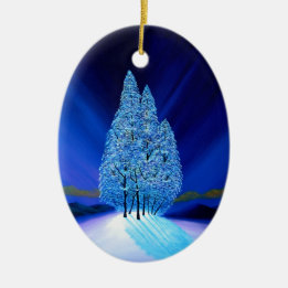 Adorno De Cerámica Navidad azul siete de los árboles Spruce