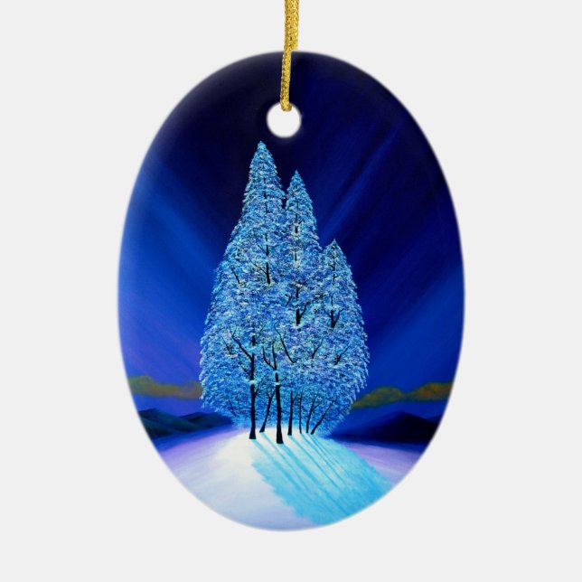 Adorno De Cerámica Navidad azul siete de los árboles Spruce (Frente)