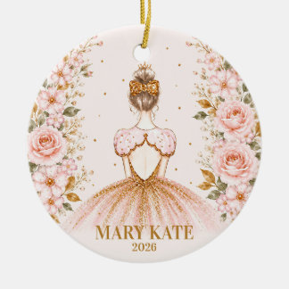 Adorno De Cerámica Navidad Bailarina Floral Rosa Personalizada