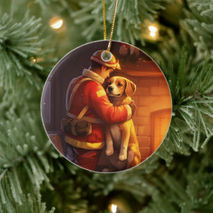 Adorno De Cerámica Navidad Beagle, Regalo para Amante de Bomberos Can