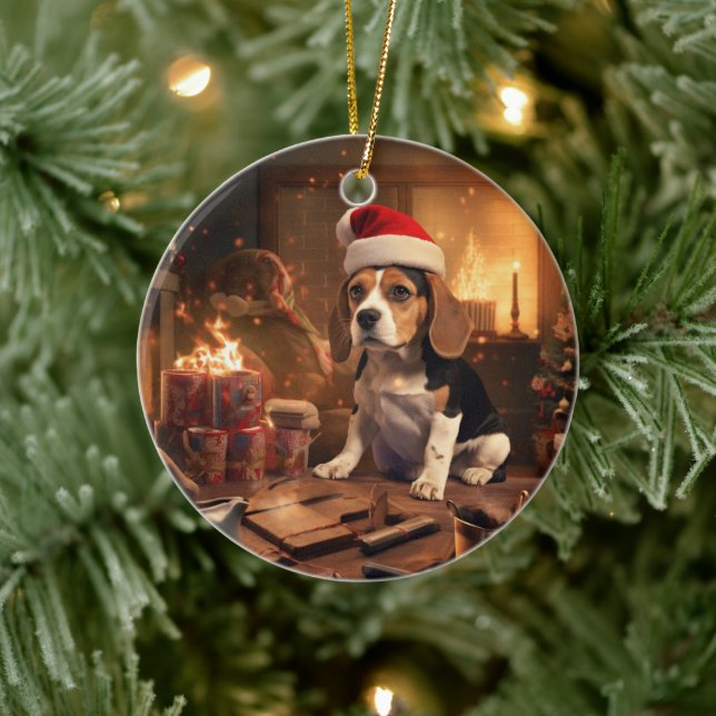 Adorno De Cerámica Navidad Beagle, Regalo para Amante de la Policía B (Árbol)