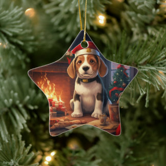 Adorno De Cerámica Navidad Beagle, Regalo para Amante de la Policía B