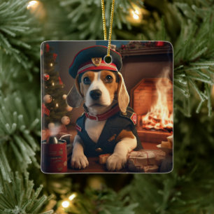 Adorno De Cerámica Navidad Beagle, Regalo para Amante de la Policía B