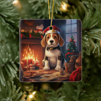Adorno De Cerámica Navidad Beagle, Regalo para Amante de la Policía B