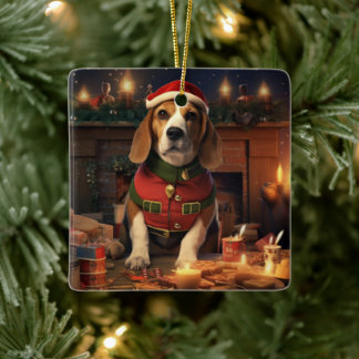Adorno De Cerámica Navidad Beagle, Regalo para Amante de la Policía B