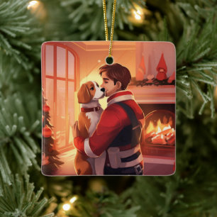 Adorno De Cerámica Navidad Beagle, regalo para amante de perros bombe