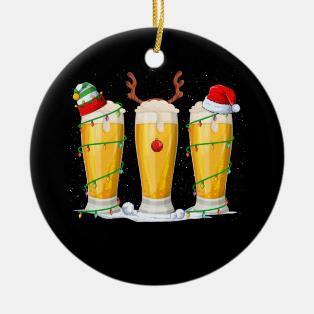 Adorno De Cerámica Navidad Beer Mug Santa Lights Reindeer (Frente)