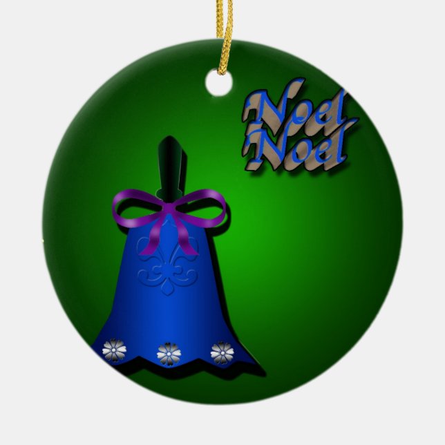 Adorno De Cerámica Navidad Bell azul (Frente)