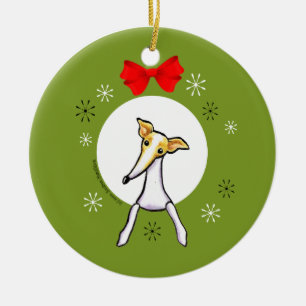 Adorno De Cerámica Navidad blanco del galgo italiano del cervatillo