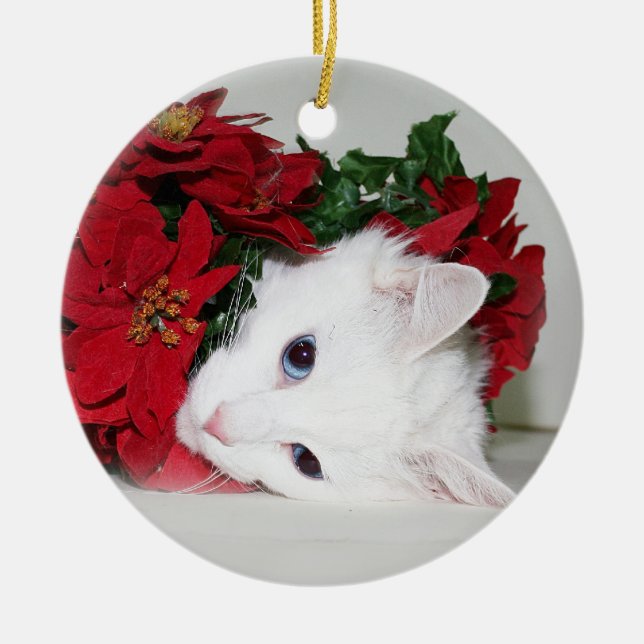 Adorno De Cerámica Navidad blanco del gatito (Frente)