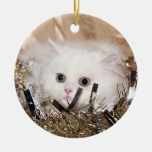 Adorno De Cerámica Navidad blanco del gato persa
