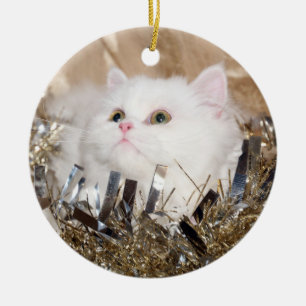 Adorno De Cerámica Navidad blanco del gato persa