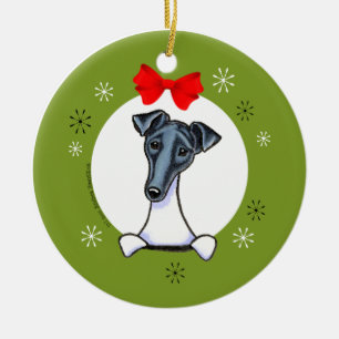 Adorno De Cerámica Navidad blanco del negro liso del fox terrier
