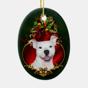 Adorno De Cerámica Navidad blanco del pitbull