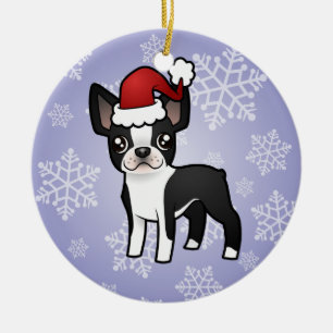 Adorno De Cerámica Navidad Boston Terrier