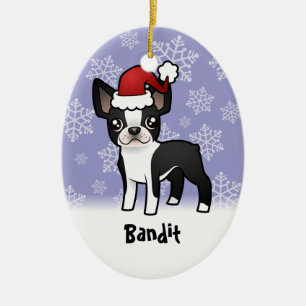 Adorno De Cerámica Navidad Boston Terrier (añada su nombre de