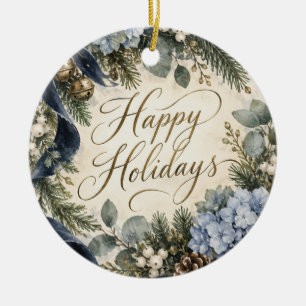 Adorno De Cerámica Navidad Botánica de Hortensia Azul Personalizada
