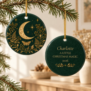 Adorno De Cerámica Navidad Botánica Personalizada de Bruja y Luna