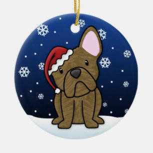 Adorno De Cerámica Navidad Brindle del bulldog francés del dibujo