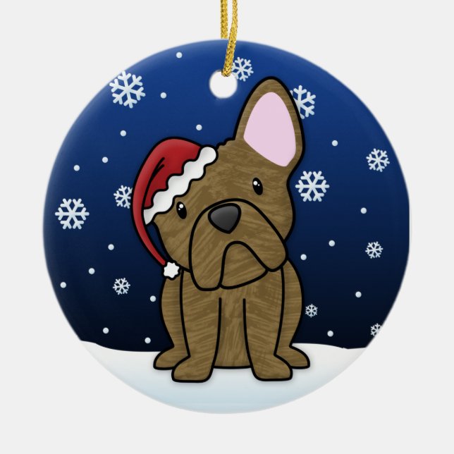 Adorno De Cerámica Navidad Brindle del bulldog francés del dibujo (Frente)