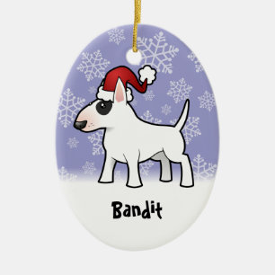 Adorno De Cerámica Navidad bull terrier (añada su nombre de mascotas