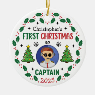 Adorno De Cerámica Navidad Capitán de Aerolínea Personalizada con Nom
