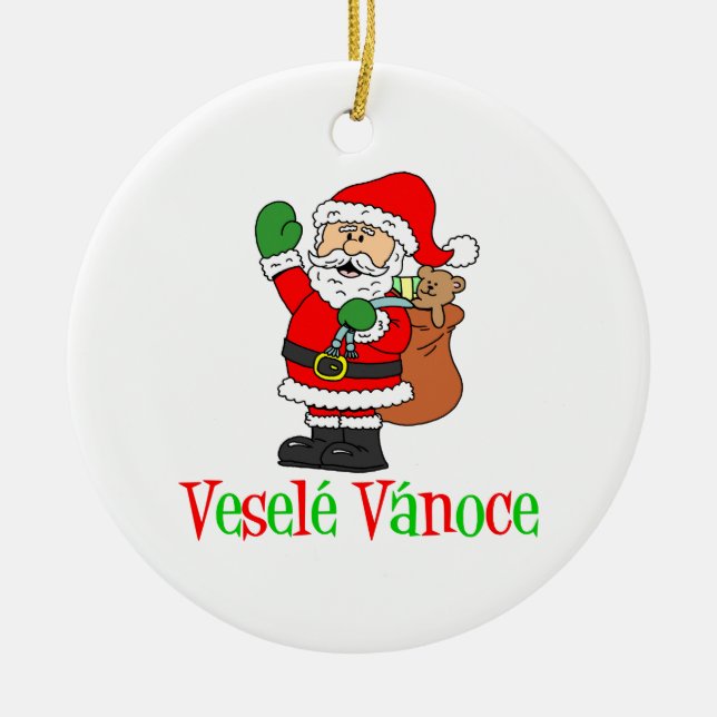 Adorno De Cerámica Navidad checo Santa de Vesele Vanoce (Frente)