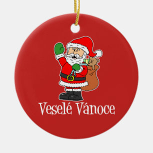 Adorno De Cerámica Navidad checo Santa de Vesele Vanoce (ROJO)