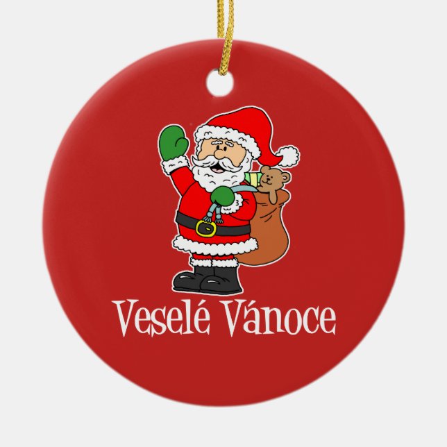 Adorno De Cerámica Navidad checo Santa de Vesele Vanoce (ROJO) (Frente)