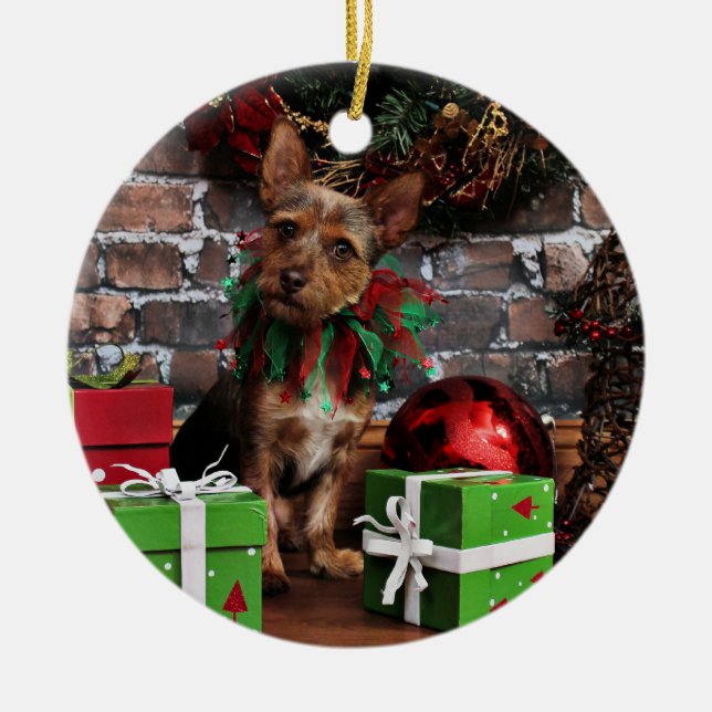 Adorno De Cerámica Navidad - Chorkie - Toby (Frente)