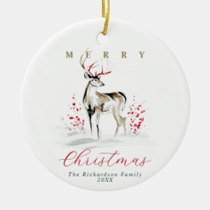Adorno De Cerámica Navidad Ciervo Acuarela Rústica Elegante Chic