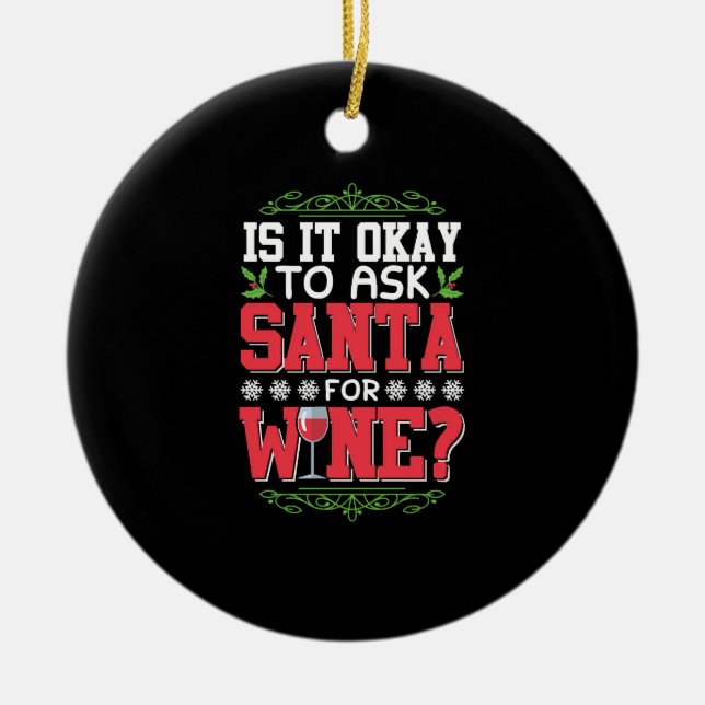 Adorno De Cerámica Navidad cita de vino tinto (Frente)