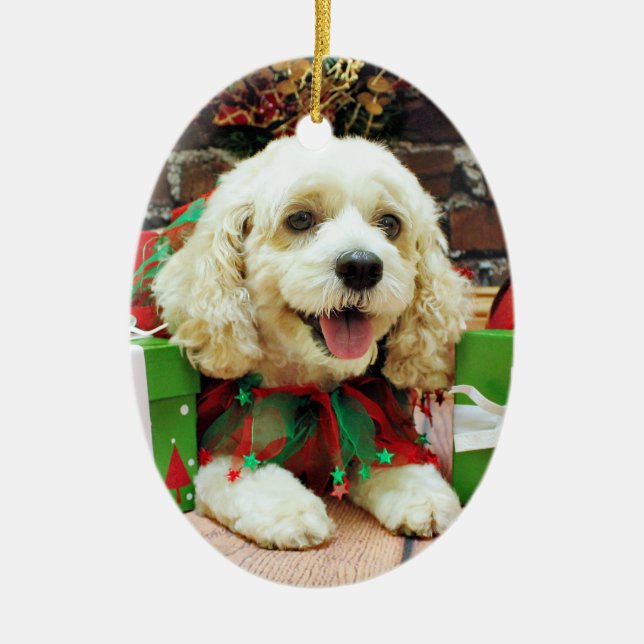 Adorno De Cerámica Navidad - Cockapoo - Clancy (Frente)