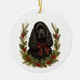 Adorno De Cerámica Navidad Cocker Spaniel negro vintage 