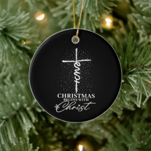 Adorno De Cerámica Navidad Comienza con Cristo Jesús Cruz Cristiano 