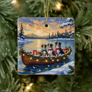 Adorno De Cerámica Navidad con Barco Pastor Australiano Fiesta