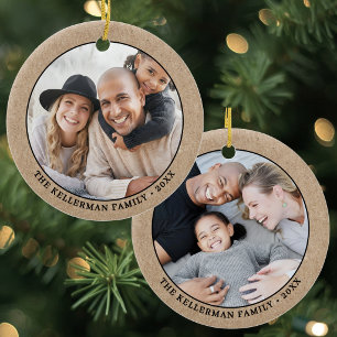 Adorno De Cerámica Navidad con dos fotos rústicas a dos caras
