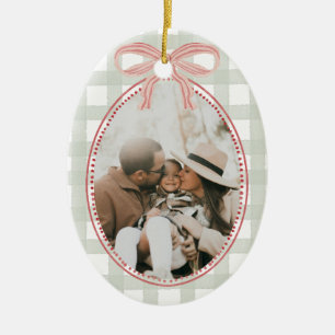 Adorno De Cerámica Navidad con foto familiar de lazo rosa vintage ele