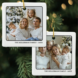 Adorno De Cerámica Navidad con Foto Familiar Doble en Dos Lados