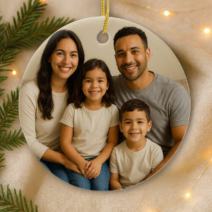 Adorno De Cerámica Navidad con Foto Familiar Personalizada en Ambos L