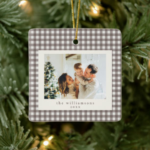 Adorno De Cerámica Navidad con Foto Personalizada de Cuadro de Gingha