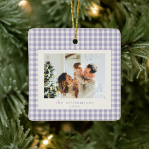 Adorno De Cerámica Navidad con foto personalizada de cuadros gingham