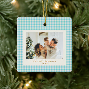 Adorno De Cerámica Navidad con foto personalizada de cuadros gingham