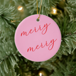 Adorno De Cerámica Navidad con Foto Personalizada en Rojo y Rosa con 