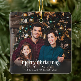 Adorno De Cerámica Navidad con guión de caligrafía de foto familiar p
