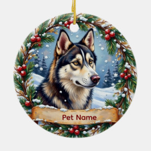 Adorno De Cerámica Navidad con Husky Siberiano