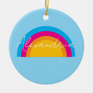Adorno De Cerámica Navidad con nombre personalizado en arcoíris