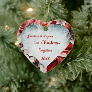 Adorno De Cerámica Navidad con poinsettia personalizada en forma de c