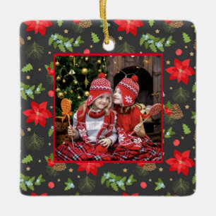 Adorno De Cerámica Navidad con Poinsettia y Bayas Festivas